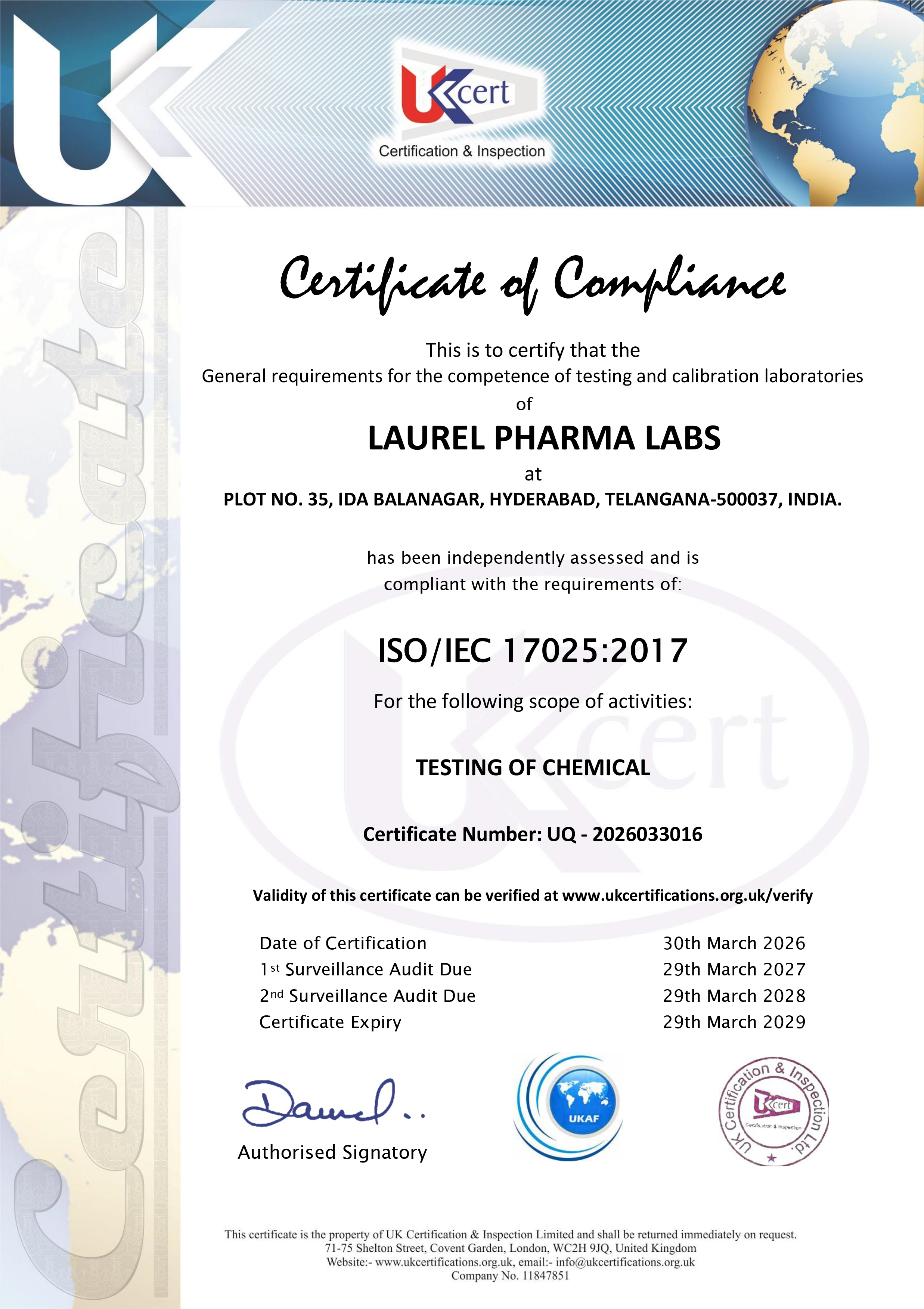 ISO 17025 Certificate